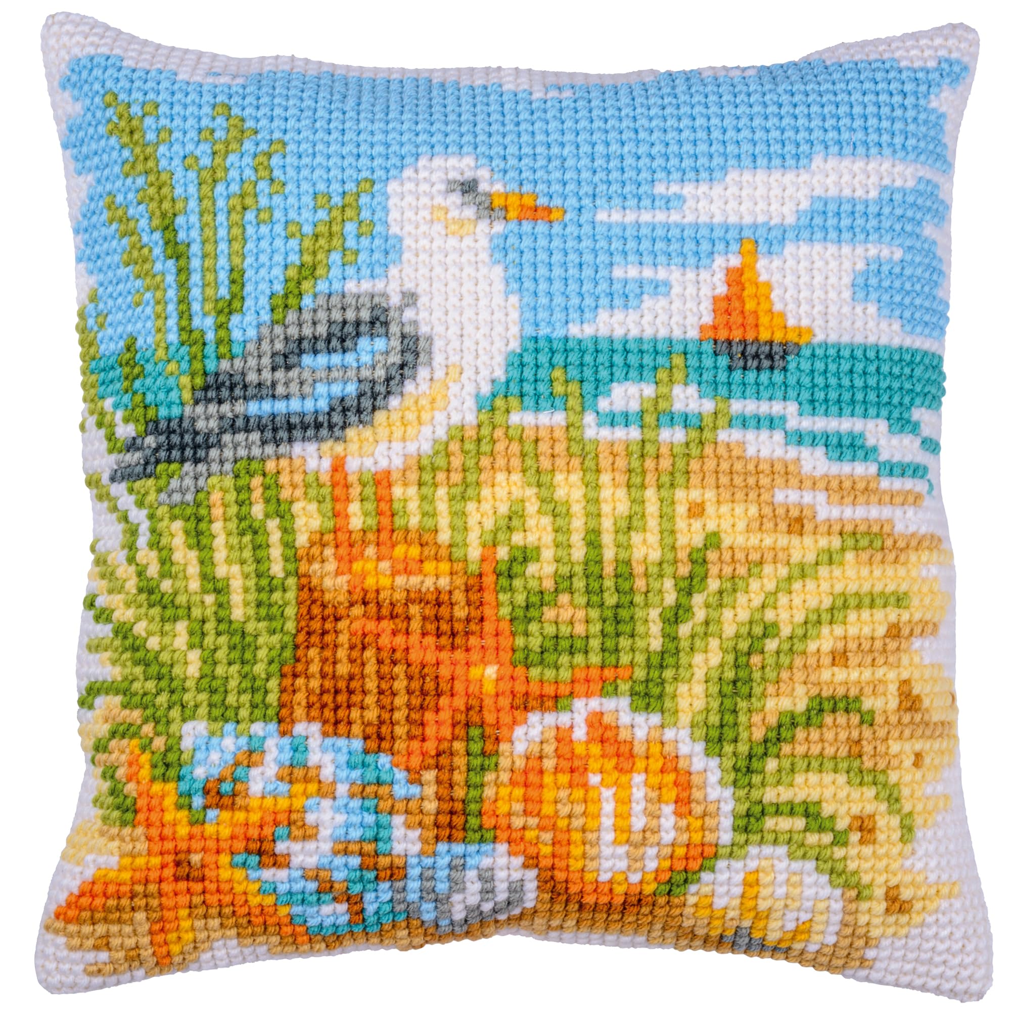 VERVACO Zestaw do Haftu Krzyżykowego Poduszka BRYZA OCEANICZNA Kanwa z Nadrukiem 40 x 40 cm Gruba Włóczka Akrylowa Zrób to Sam Dekoracja Domu DIY Cross Stitch Kit