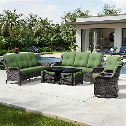 Miniatura 43 de Joyside Silla mecedora giratoria para exteriores para patio, mecedora de mimbre para exteriores con cojines de tela de olefina adecuada para porche