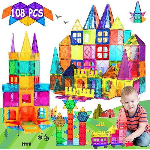 DMOIU 108PCS Magnetic Tiles,Magnetic Building Blocks for Kids Age 3 4 5 6 7 8 Toddler Montessori Toys STEM Kids Sensory Magnet Toys
