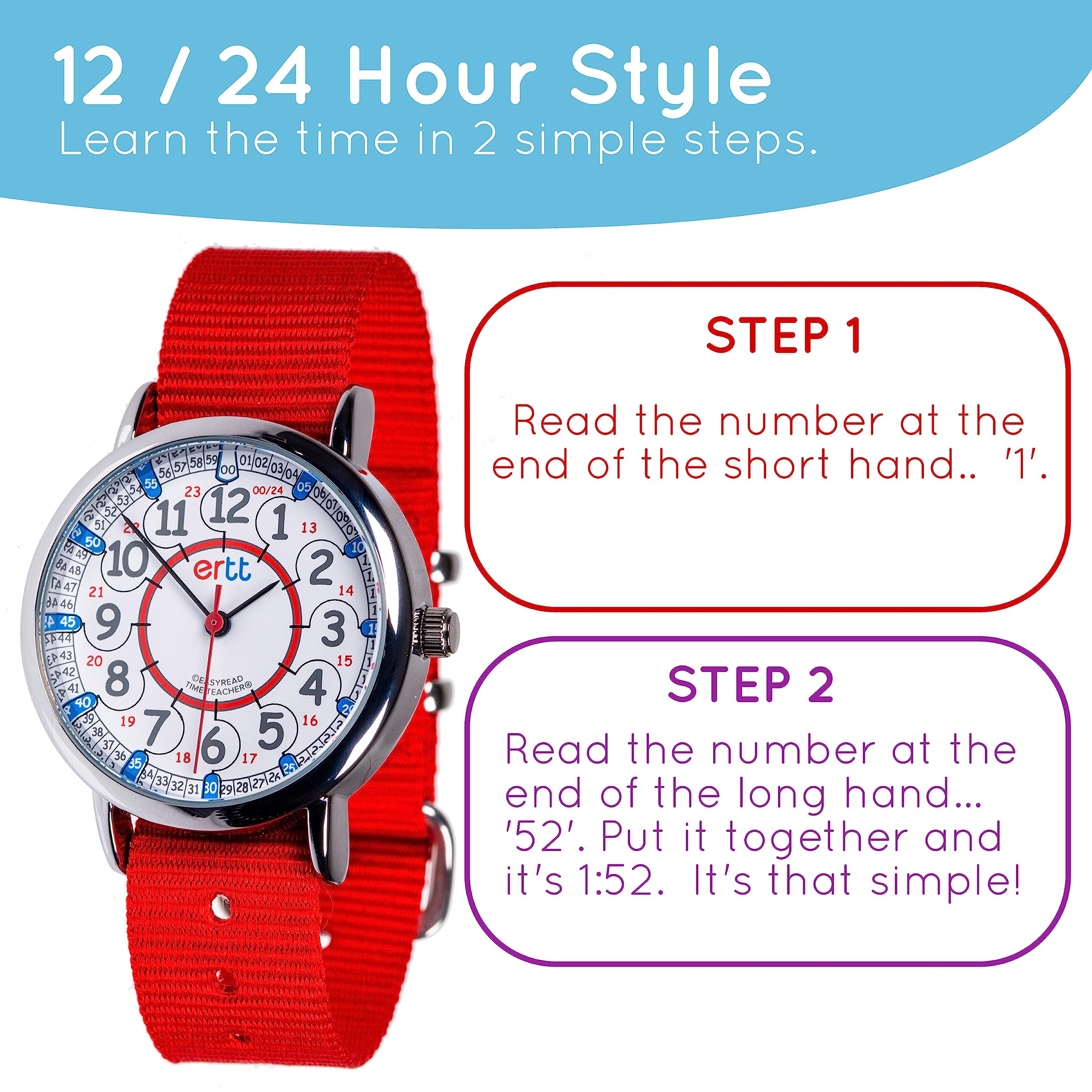 Kiddus Montre Éducative Enfant Analogique - Apprendre L'Heure Facilement, Bracelet PU Bleu, Garçons Filles - Conçue à Barcelone