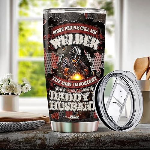 Miniatura 5 de WONWIX Regalos de soldador para hombres, vasos personalizados de acero inoxidable de 20 onzas, 30 onzas, taza de viaje para café, taza de viaje,