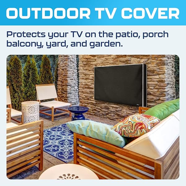 Garnetics TV Covers Outdoor 50 Inch | Waterproof and Weatherproof TV Covers | Outdoor TV Enclosure | Smart Shield TV Screen Protector for Outside TV | Cover for Moving | TV Display Protectors – Black in use