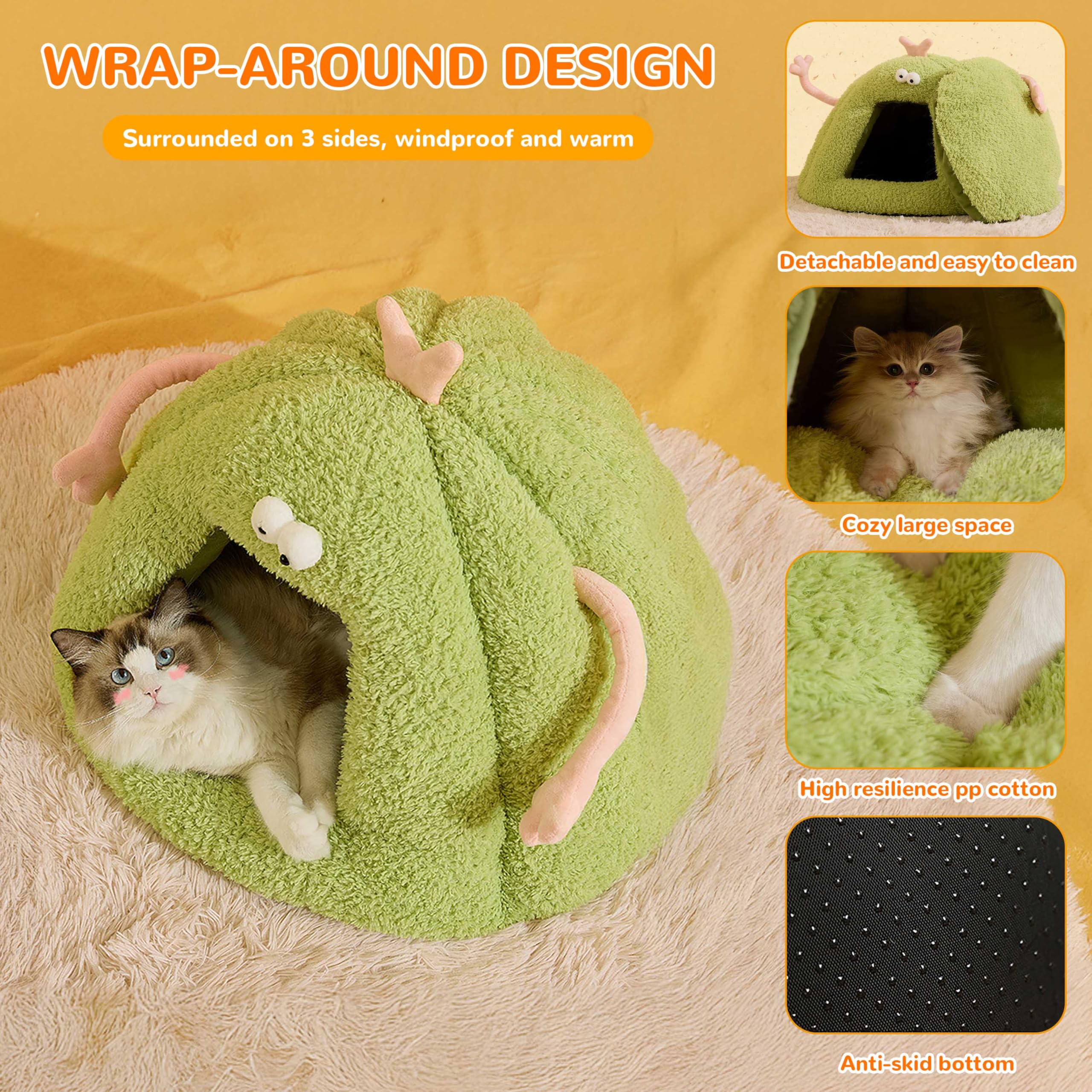 Niche pour chat – Tente confortable pour chats et petits chiens, lit igloo chaud avec coussin amovible lavable – Nid d'intérieur doux pour chiots