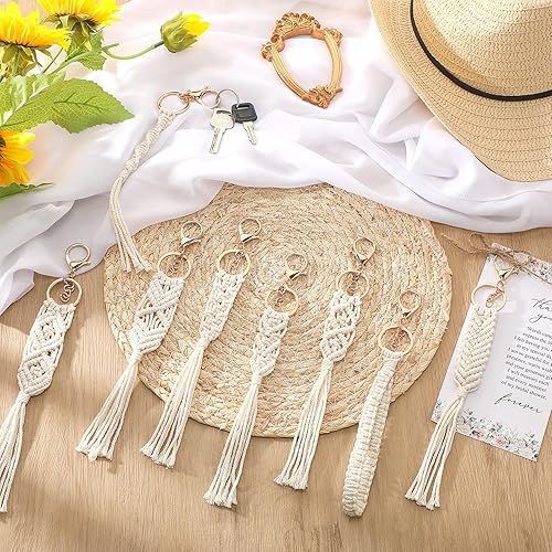 Miniatura 4 de Ecation 24 juegos de regalos de despedida de soltera para invitados, 24 llaveros de macramé, llavero bohemio, 24 tarjetas de agradecimiento con