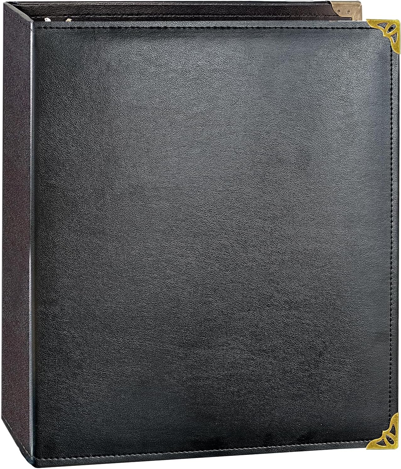Vintage Leather 3 Ring Binder, 2 Inch D Ring, Holds 8.5" x 11" Paper Letter Size, Brass Corner Protectors, Faux Leather Cover, Professional Office & School Binder (1 Pack, Coffee, 2 Inch)