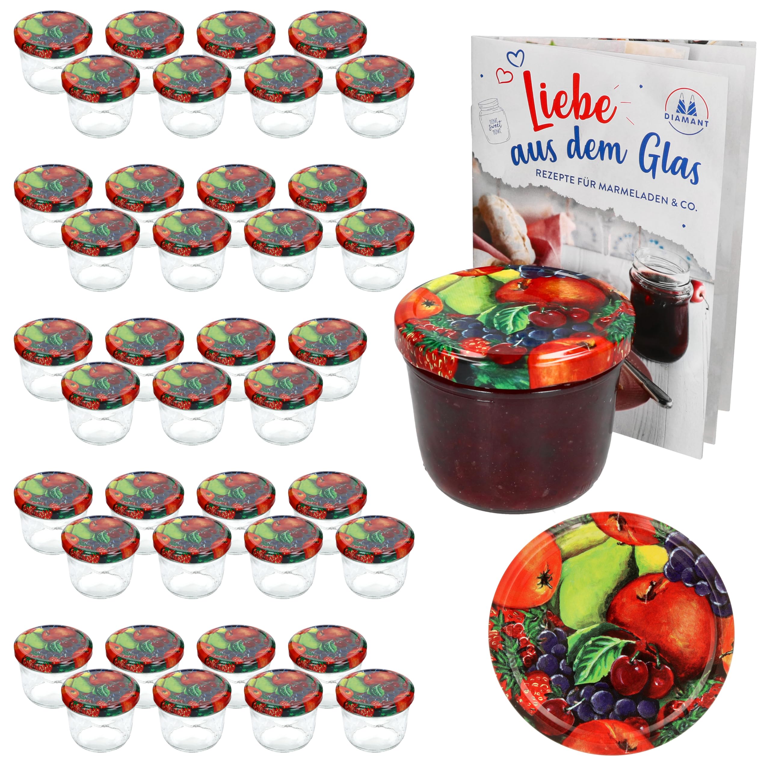 Set da Deckel to 82 a quadri bianchi e rossi adatto per 230 ML/350 ML/435 ML Occhiali incl. Diamante di zucchero gelier zauber ricettario