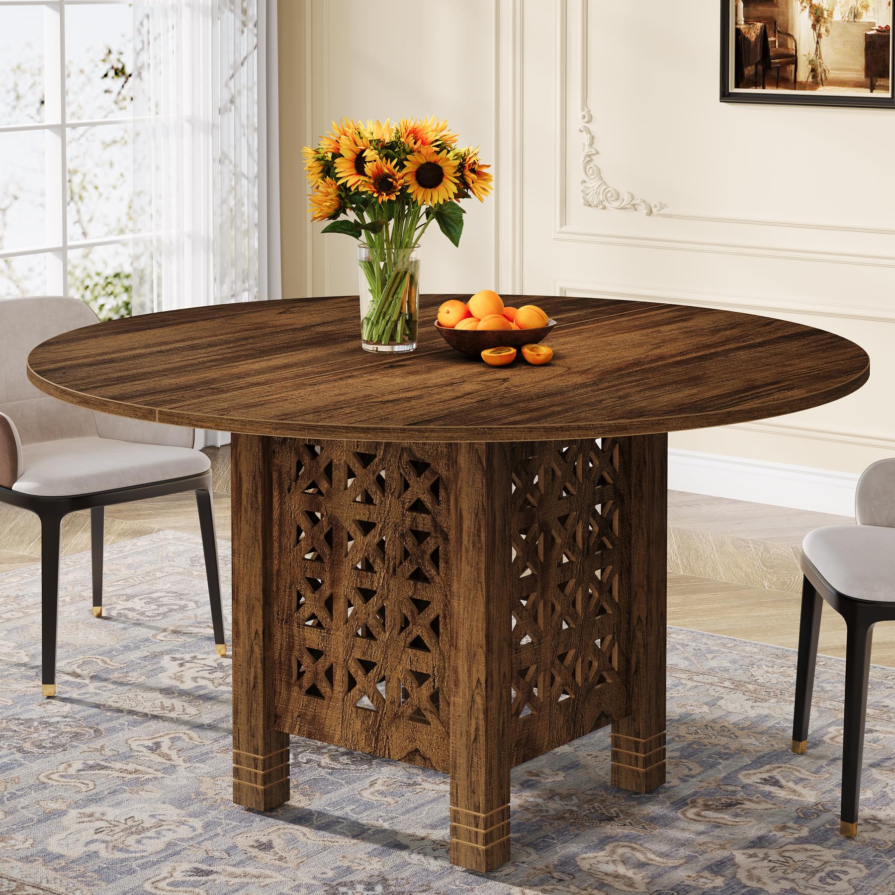 Tribesigns Round Dining Table for 4, 47-Inch Farmhouse Kitchen Table Round  Dinner Table for 4-6 People, Wooden Large Circle Dining Table for Dining