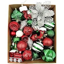 HipTree Shatterproof 70ct Red Green White Christmas Baubles for Tree Decor
