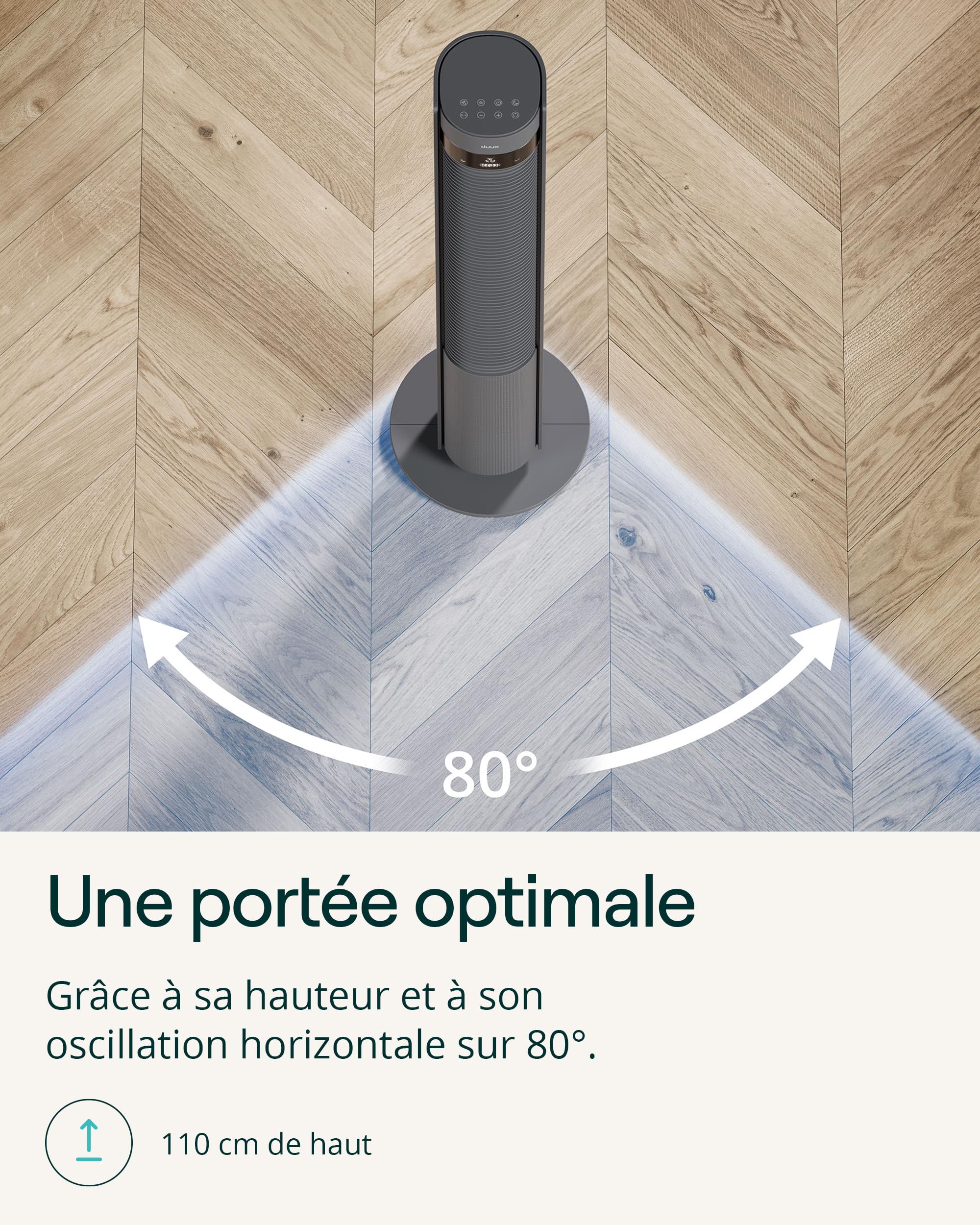 Duux Elevate Ventilateur Colonne – 26 Vitesses, Oscillation 80°, Seulement 25 dB, Ioniseur, Minuterie (1–12h), Mode Nuit, Écran Tactile & Télécommande – Silencieux & Intelligent – Gris