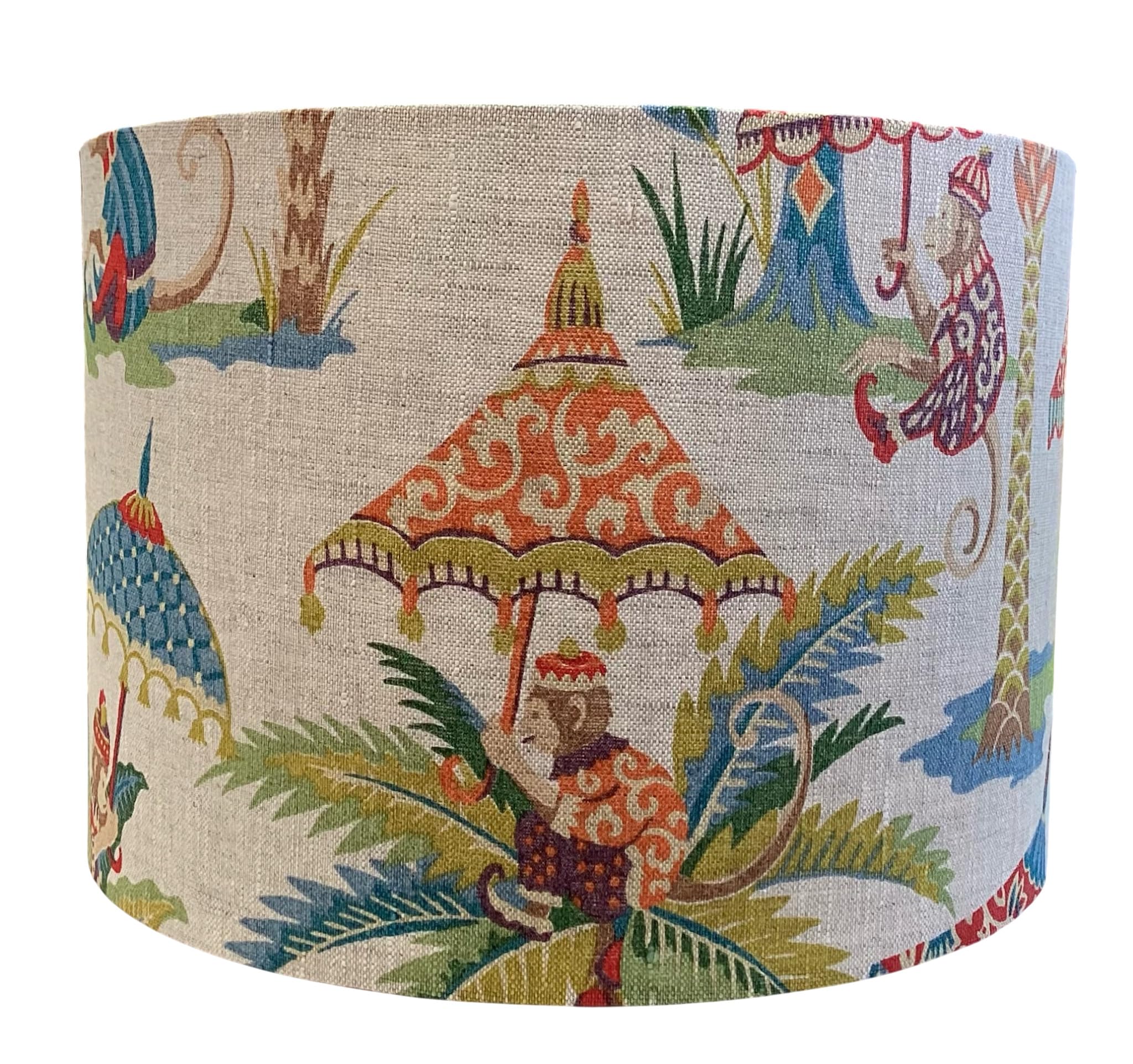 Cheeky Monkey Tropical Exotic Circus French Linen Handmade Lampshade | 20cm | 30cm | 40cm | Table Floor Ceiling light-shades… (Table/Floor, Large (40cm Diameter))