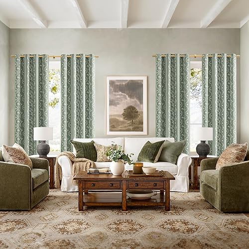 Miniatura 5 de LIMON HOME Cortinas negras de 63 pulgadas de largo, cortina verde salvia para sala de estar o dormitorio, cortinas bohemias 100% opacas con
