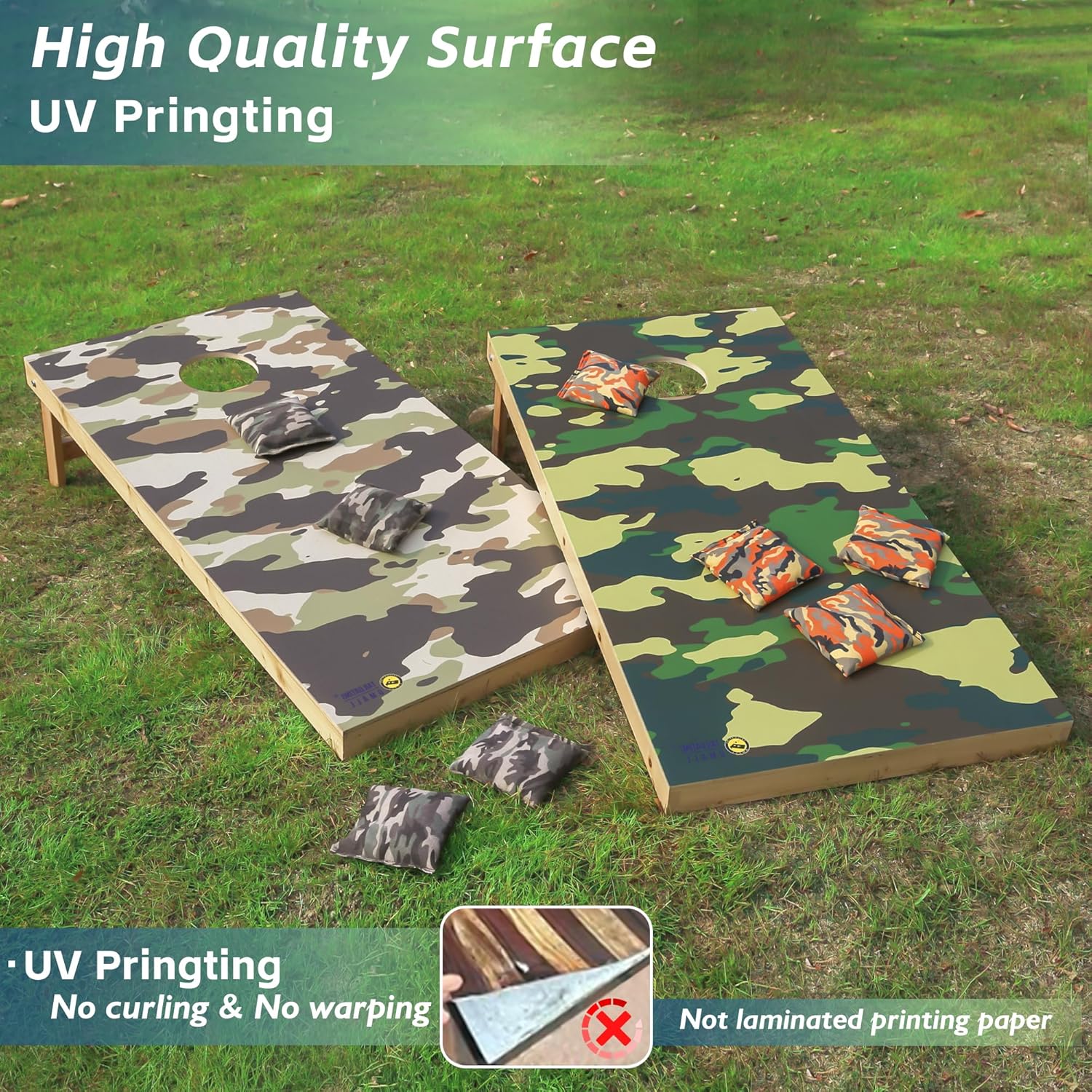 Cornhole Board Set 4FTx2FT Solid Wood Regulation Size Cornhole Set Includes 8 Cornhole Bags for Adults