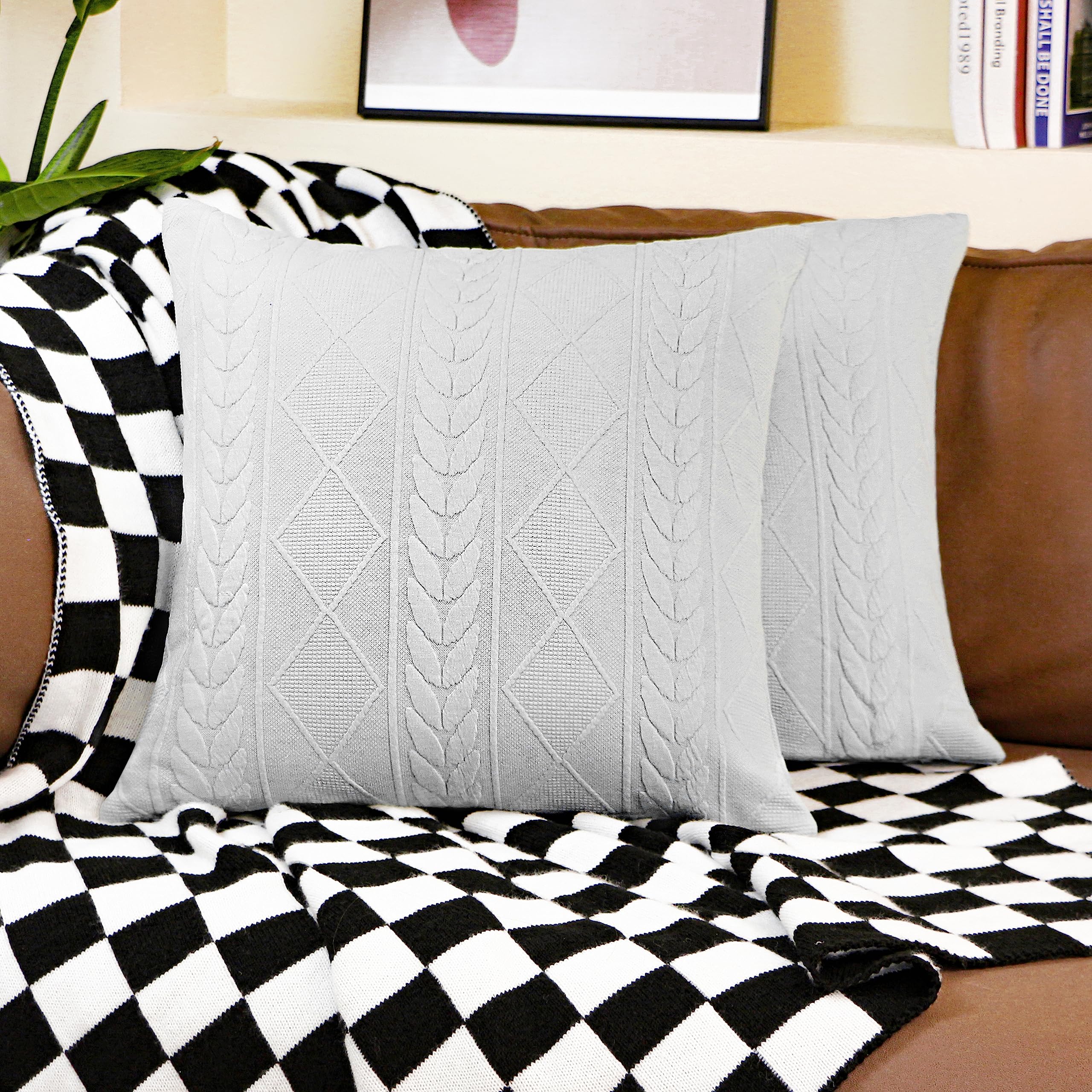 Uhomy Set of 2 Grey Decorative Knit Throw Pillow Cover Soft Knit Pillow Case Modern Boho Pillow Covers