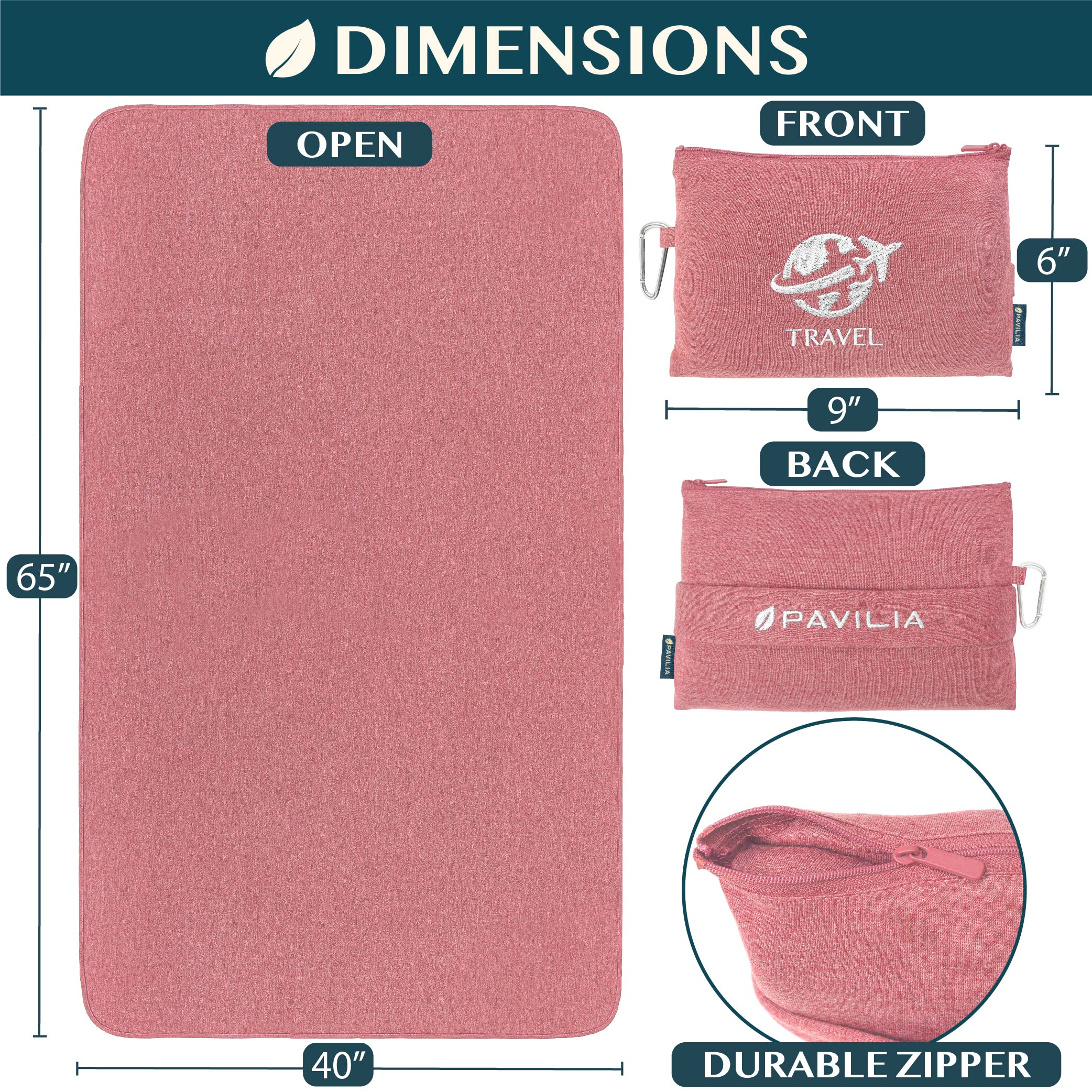 PAVILIA, Manta de Viaje compacta con Bolsa para avión, con Almohada, para vuelos Largos, Ligera, con Correa de Equipaje, para Camping, Esencial para viajeros, Color Rosa, 165 x 101 cm