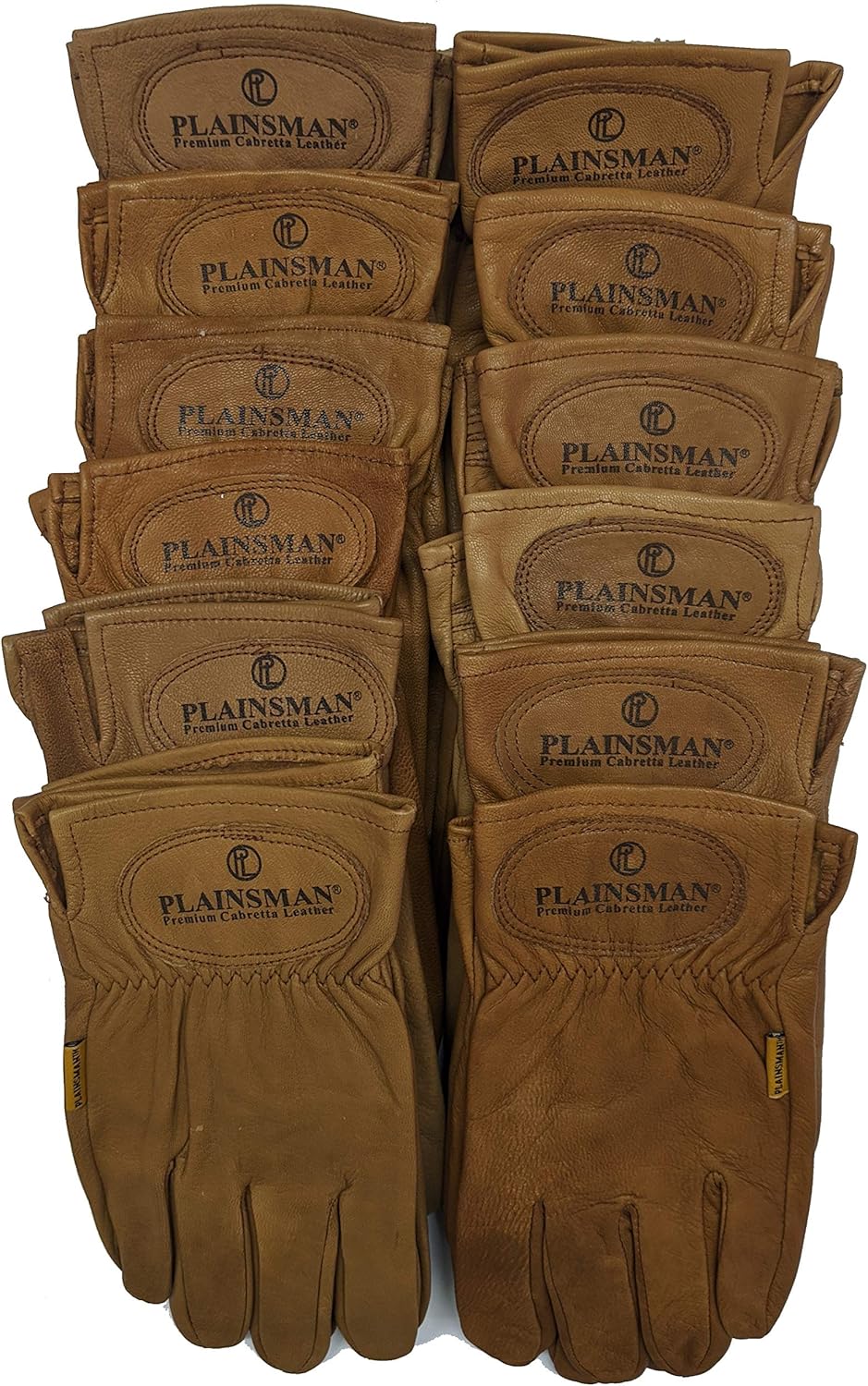 Plainsman Cabretta Goatskin Leather Gloves 12 Pair Bundle BROWN (Large)