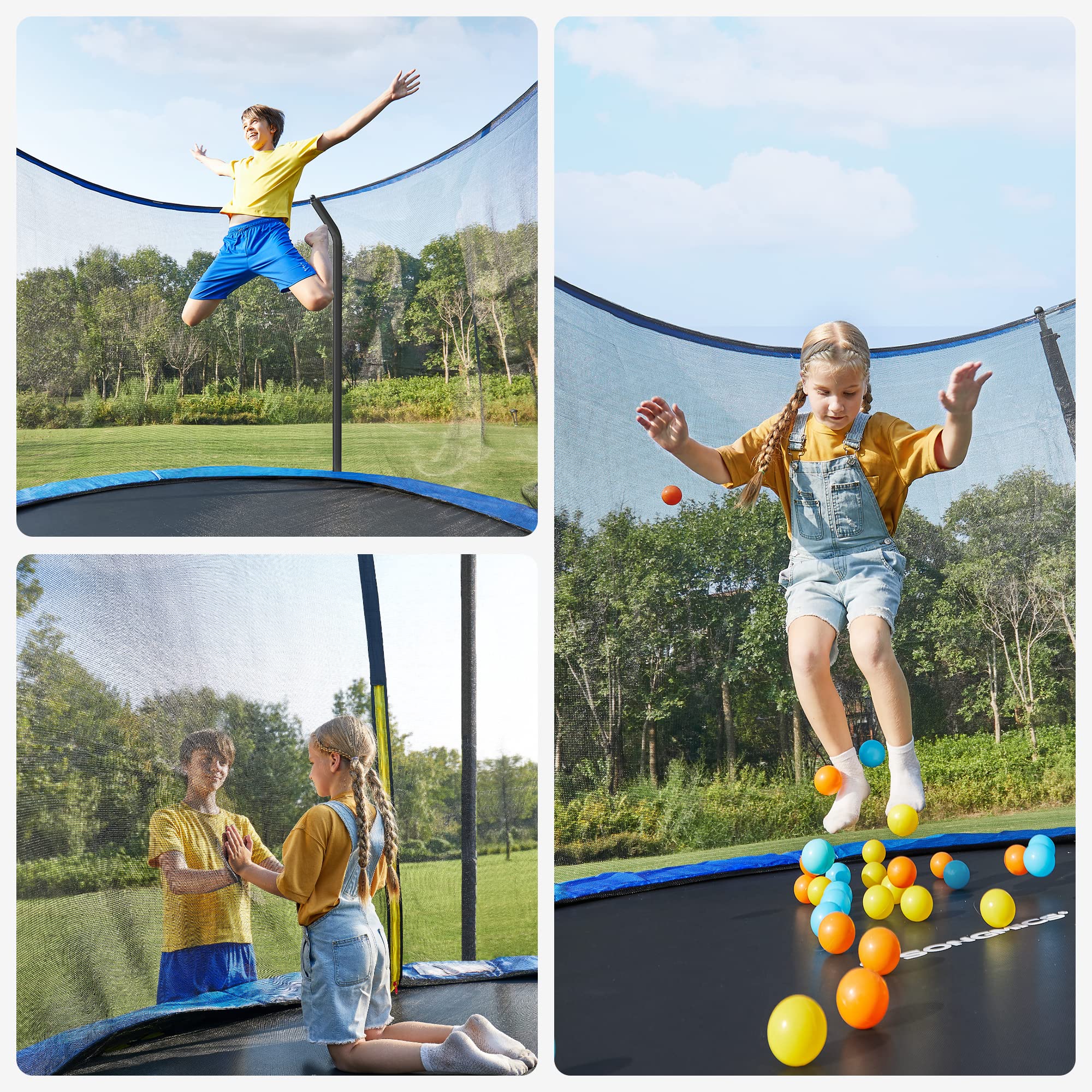 SONGMICS Cama Elástica, Redonda Cama Elástica de Jardín con Red de Seguridad Interior, Escalera, Postes Acolchados, para Niños y Adultos