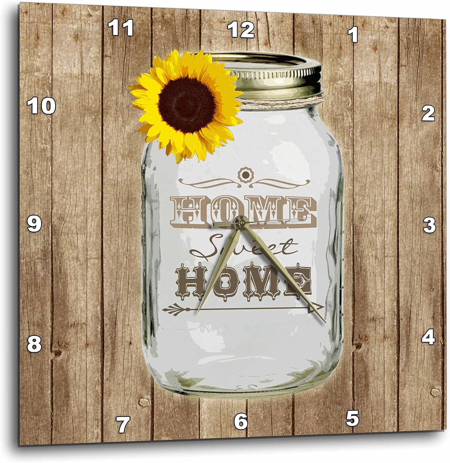3dRose DPP_128555_2 Country Rustic Mason Jar with Sunflower Home Sweet Home Wall Clock, 13 by 13"