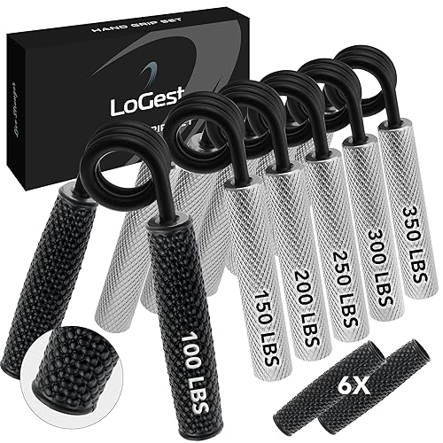 Logest Metal Hand Grip Set, 100LB-350LB 6 Pack 50LB-350LB 7 Pack No Slip Heavy-Duty Grip Strengthener with Gift Box, Great Wrist & Forearm Hand Exerciser, Home Gym, Hand Gripper Grip Strength Trainer