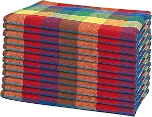 Multicolor Rainbow Cloth Dinner Napkins - 12 Pack, 100% Cotton, 20"x20" Colorful Cotton Dinner Napkins for Parties and Events - Checkered Multicolor Napkins