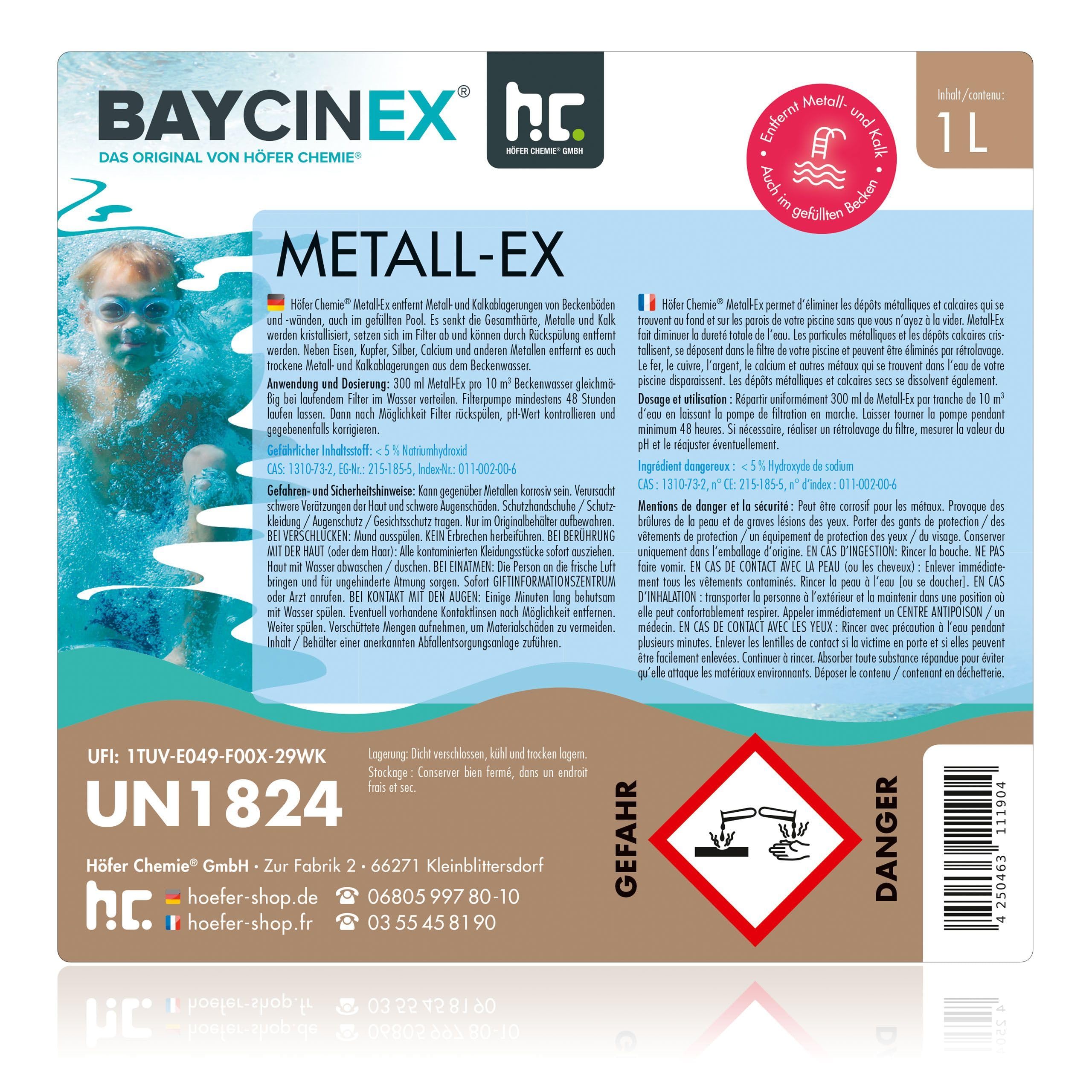 Höfer Chemie BAYCINEX® Séquestrant Métaux Anti-Métaux 1L pour Piscine