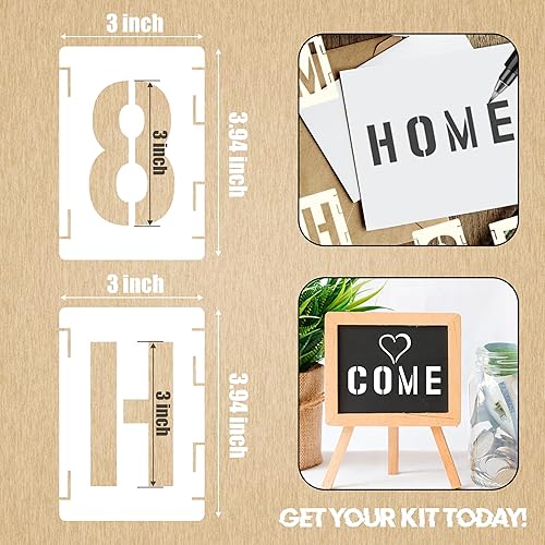 Miniatura 3 de Juego de plantillas entrelazadas trazables de 42 piezas, plantillas de letras reutilizables de 3 pulgadas para pintar, números del alfabeto y