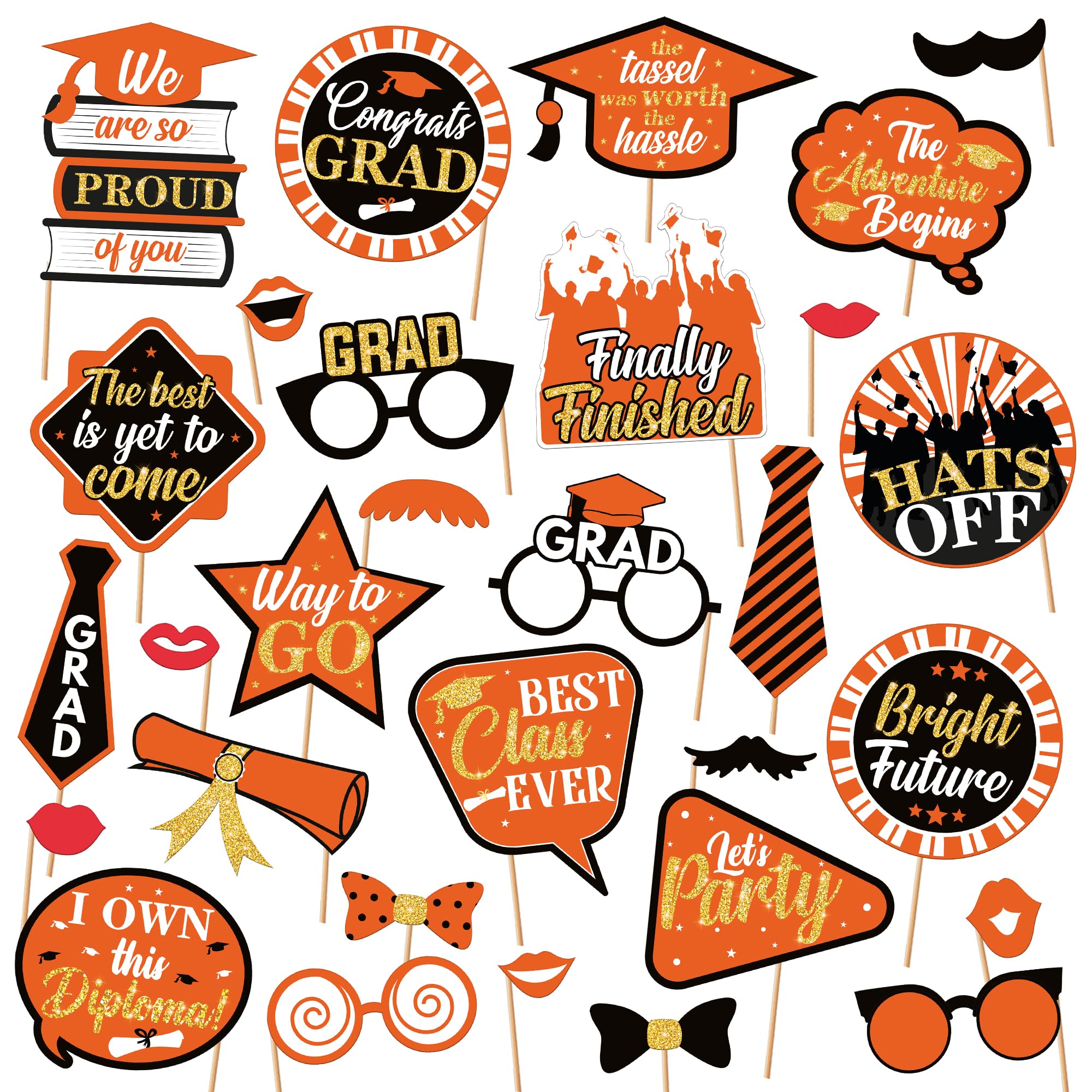 Accessoires pour fête de remise de diplôme orange et noir pour animer vos photos de soirée
