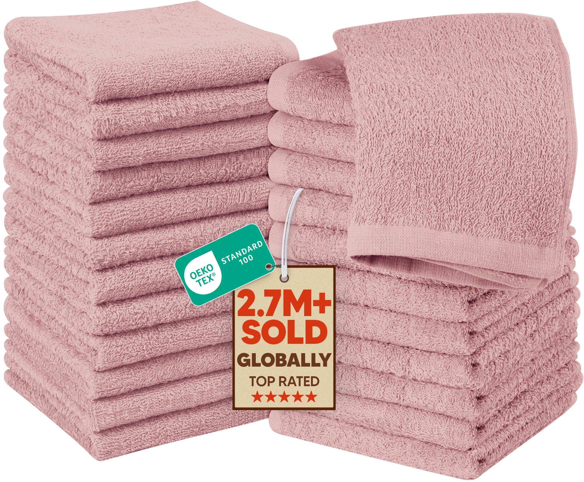 Utopia Towels Cotton Washcloths Set - Pack of 24-100% Ring Spun Cotton, Premium Quality Flannel Face Cloths, Highly Absorbent and Soft Feel Fingertip Towels (24 Pack, Dusty Pink)