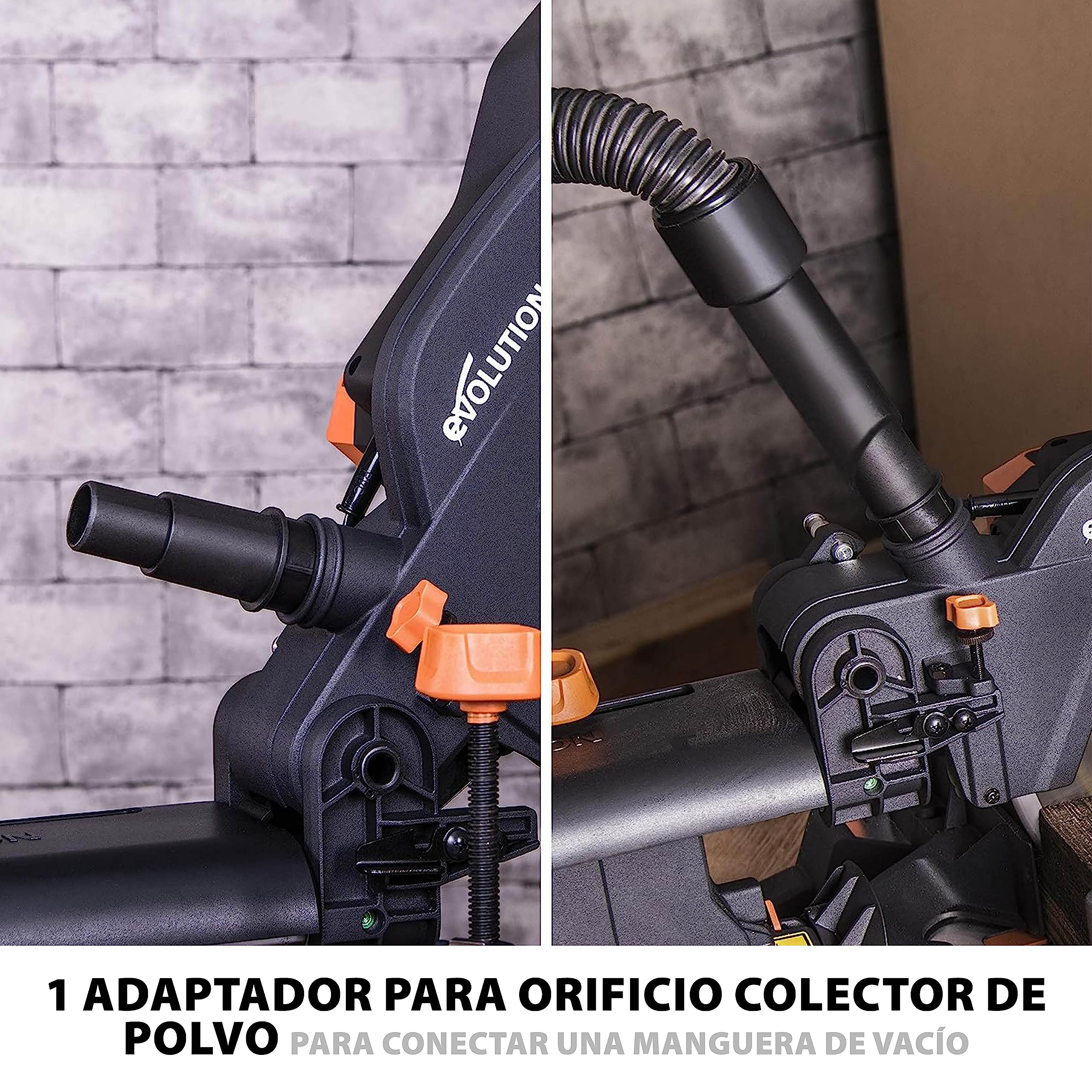 Evolution Power Tools R210SMS Pack de accesorios para sierra ingletadora, Incluye mordaza frontal, mordaza superior, saco captapolvo y adaptador para orificio de polvo, 210 mm