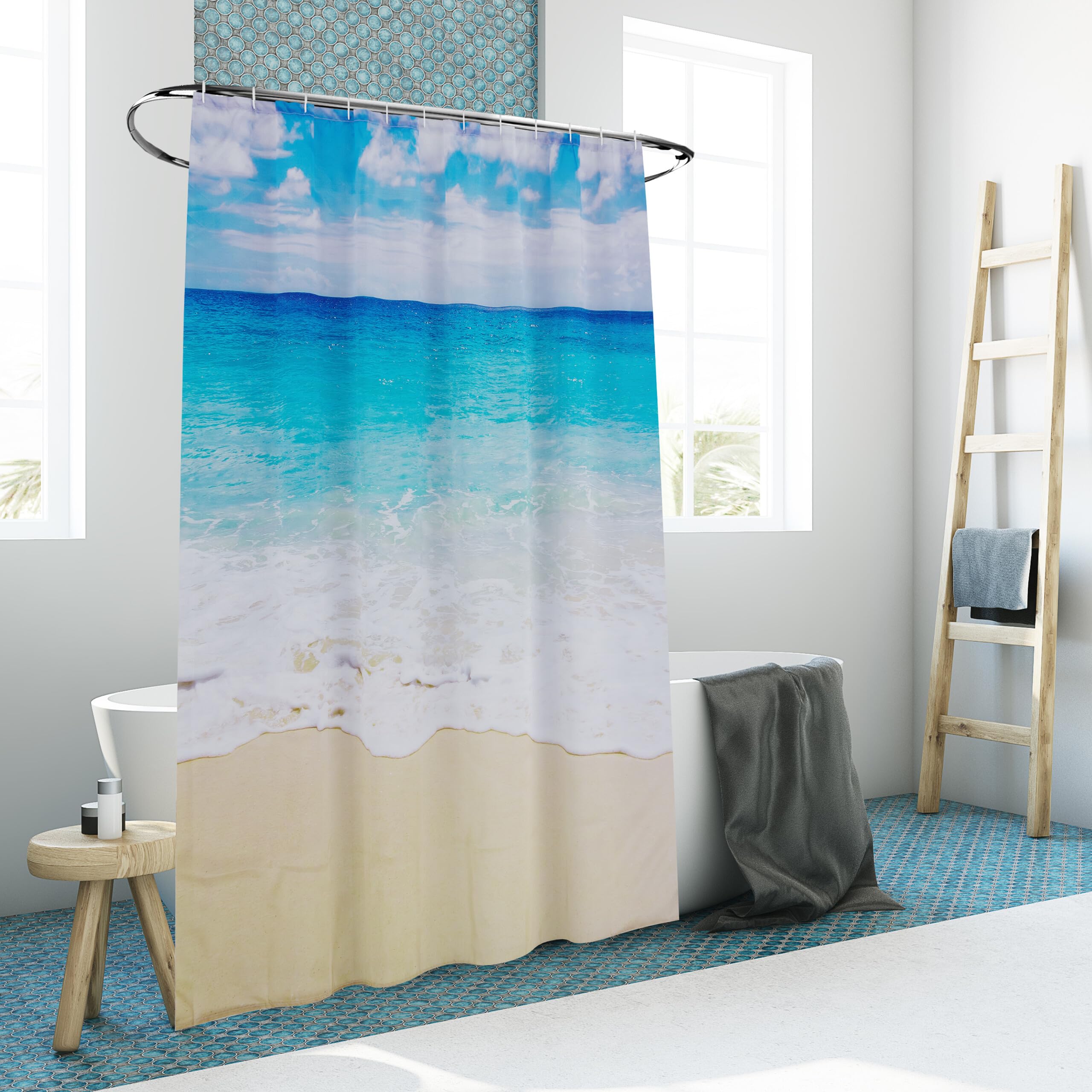 Relaxdays Plaża Design Zasłona Prysznicowa, Łazienka, 180 x 200 cm, Antypleśniowa, Zmywalna, 12 Pierścieni, Do Wanny, Wielobarwna, Poliester