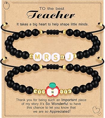 Teacher Appreciation Bracelet Gifts for Women Initial Beaded Bracelets Back to School Thank You Teacher Gifts 2pcs Link Bracelet New Teacher Graduation Gift Birthday Retirement Teachers' Day Jewelry