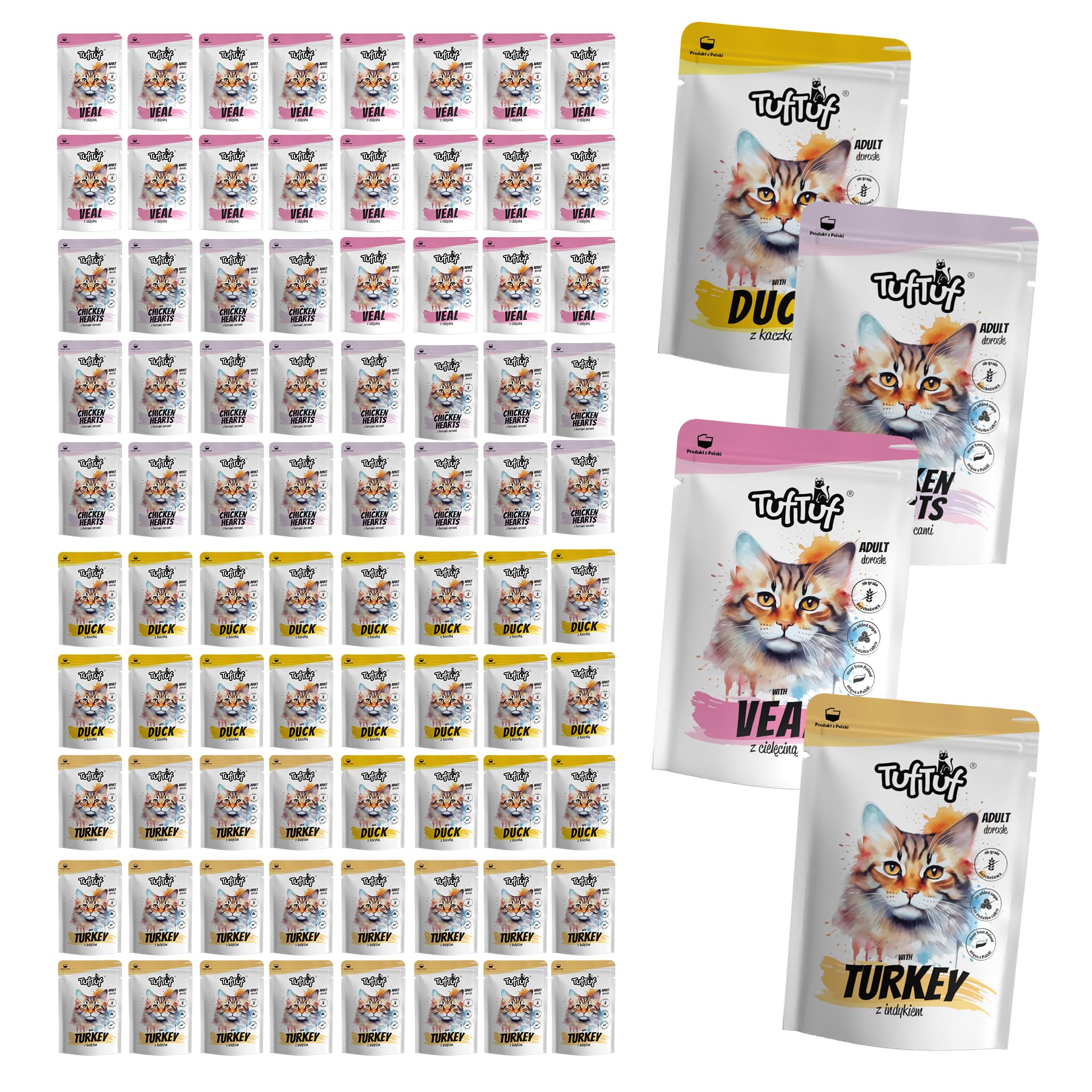 TufTuf Katzenfutter Nass Portionsbeutel 80x100g Mix | hoher Fleischanteil