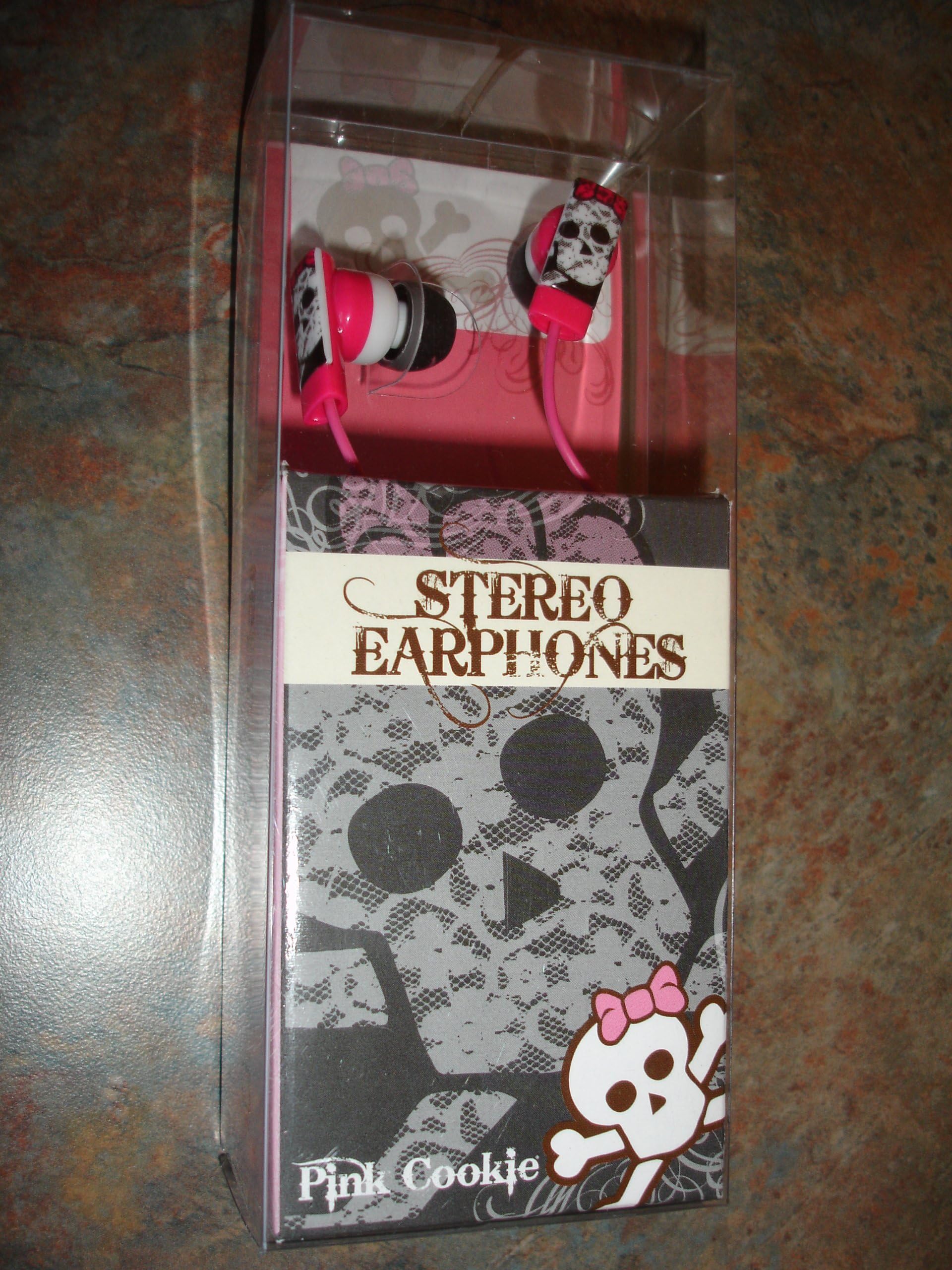 Pink Cookie Skull Stereo Earphones Earbuds