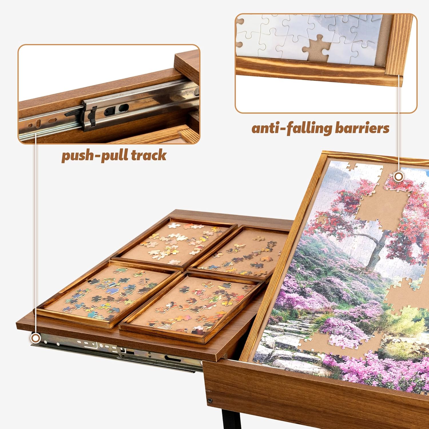 Becko US 2 in 1 Jigsaw Puzzle Table with 8 Sorting Trays, Foldaway & 3 Tilted Angle for Adjusted Height, Universal Wheels for Moves, Shelf Rack for Storage, 30 * 20.1 in for Puzzles Up to 1000 Pieces