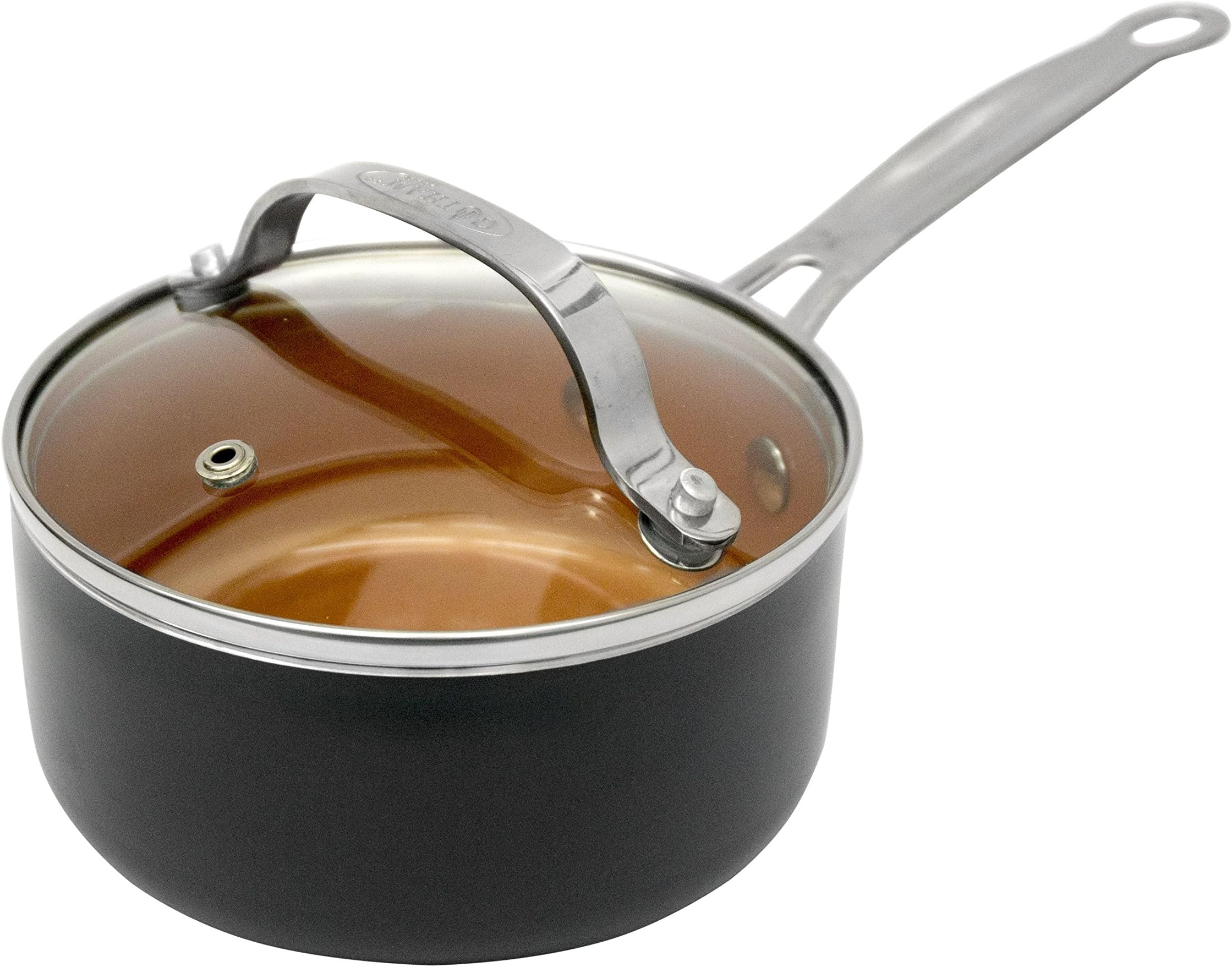 Gotham Steel Nonstick 1-Quart Sauce Pan with Ceramic and Titanium Copper Coating and Tempered Glass Lid – Dishwasher