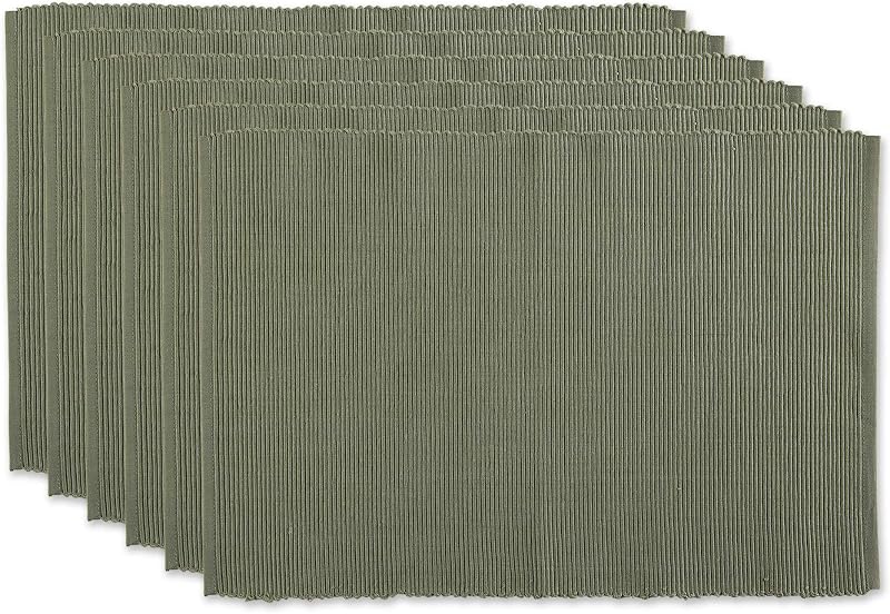 DII Basic Everyday Ribbed Tabletop 100% Cotton, Placemat Set, 13x19, Artichoke, 6 Piece