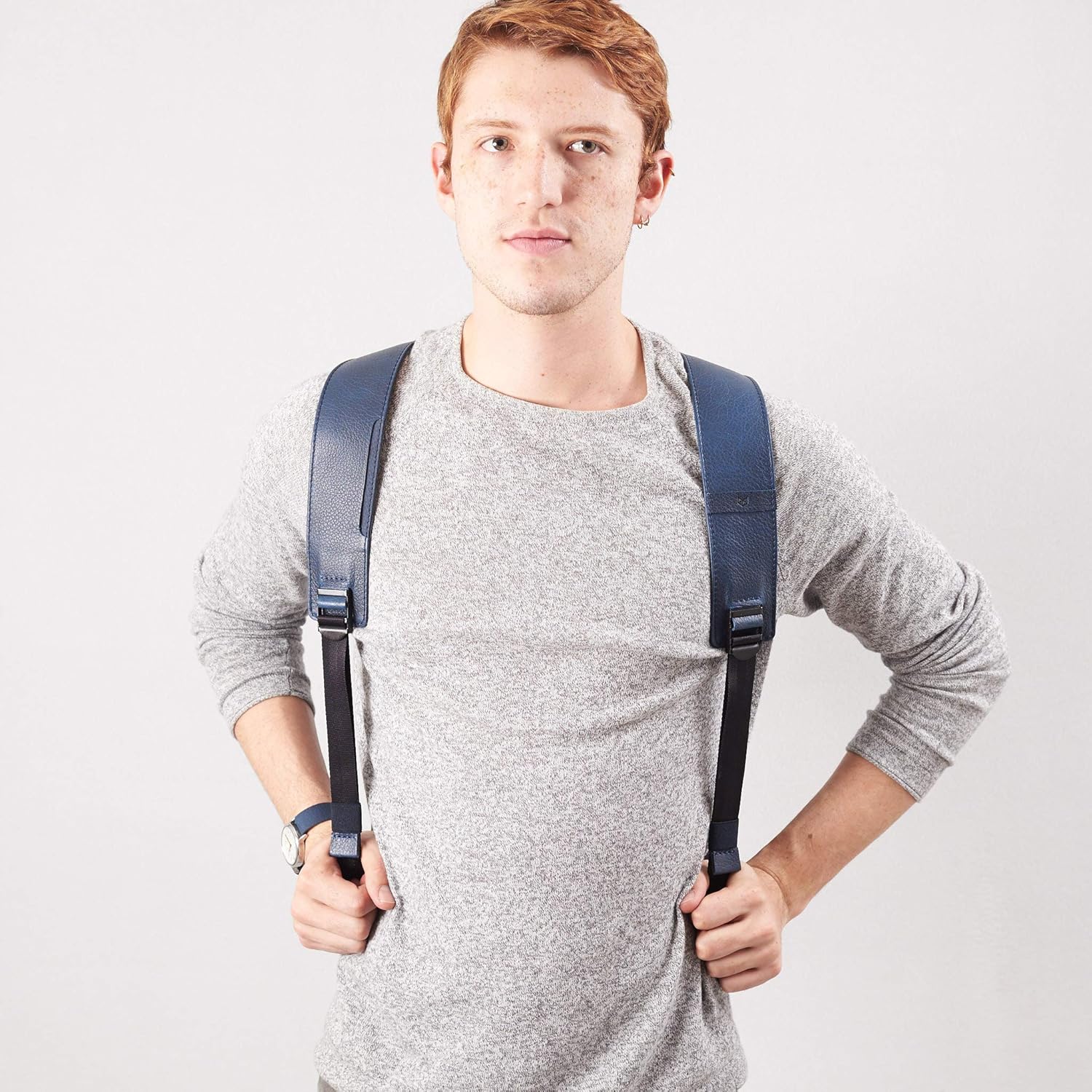 Blue Leather Slim Tech Laptop Backpack Daypack. Men's Minimalistic Tech Organization Bag. Everyday Use, Carry Essentials. Custom Emboss Monogram. Business Backpack.