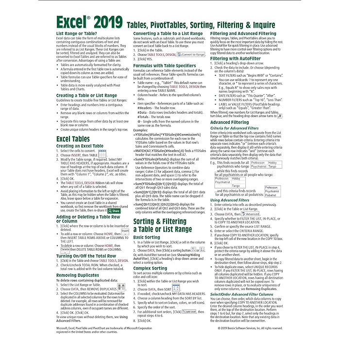 Buy Microsoft Excel 2019 Tables PivotTables Sorting Filtering 