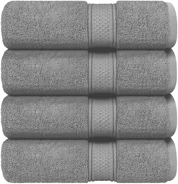 Pack of 4 Hand Towels Set Super Absorbent 550GSM 100% Egyptian Cotton Hotel Quality Quest Towels Set Small Hand Towel For Bathroom Size 50x80 (Silver)