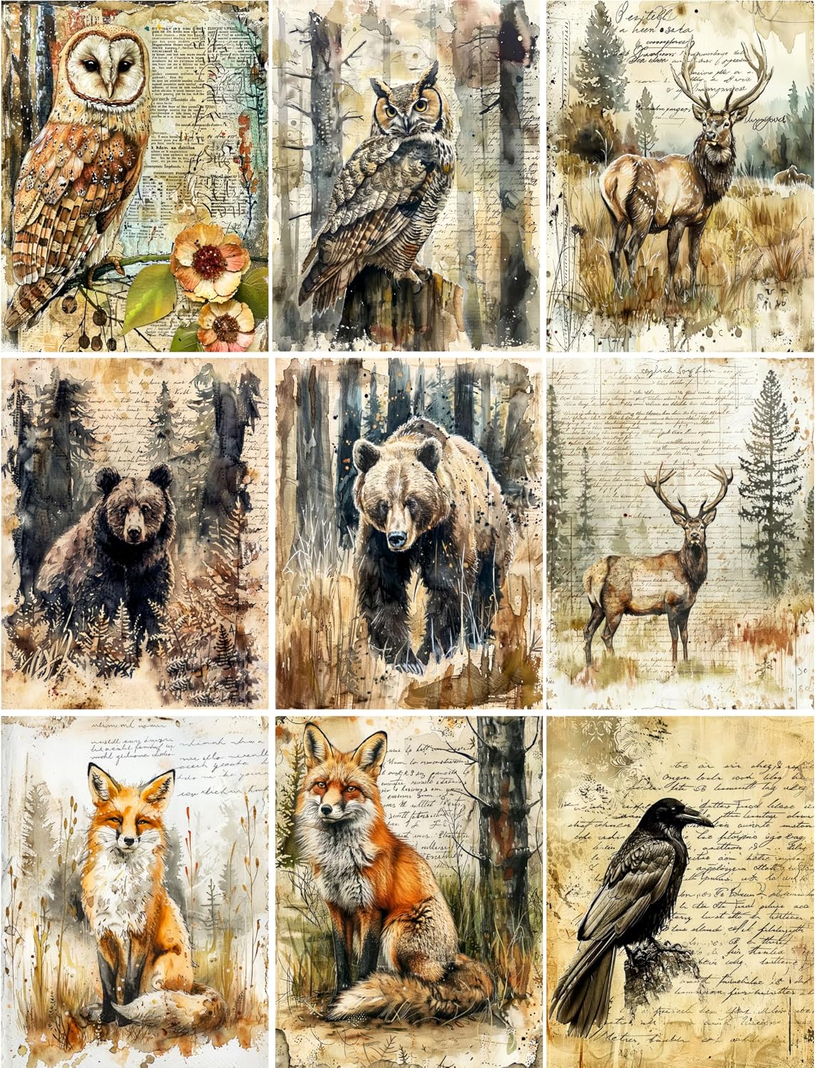 Animals Rice Paper for Decoupage, 8 x 10.5” (A4) – 9 Pages – 9 Coordinated Designs – Premium 30gsm Craft Paper for Furniture, Scrapbooking & DIY Décor by Craft Kreatively