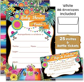 Fiesta Floral - Baby Shower Fiesta Invitations Girl with Envelopes and Diaper Raffle Tickets. Set of 25 Fiesta Fill in The Blank Style Invites with Envelopes - Fiesta Baby Shower Invitations Girl Boy - coolthings.us