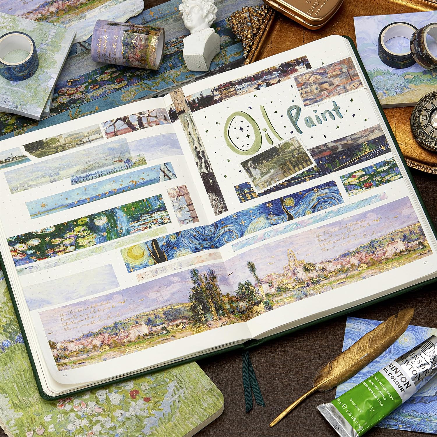 Landscape Washi Tape Set in Oil Painting Style 24 Rolls Scenery Drawing Masking Graphic Decorative Tapes for Arts, DIY Crafts, Journals, Planners, Scrapbook, Wrapping
