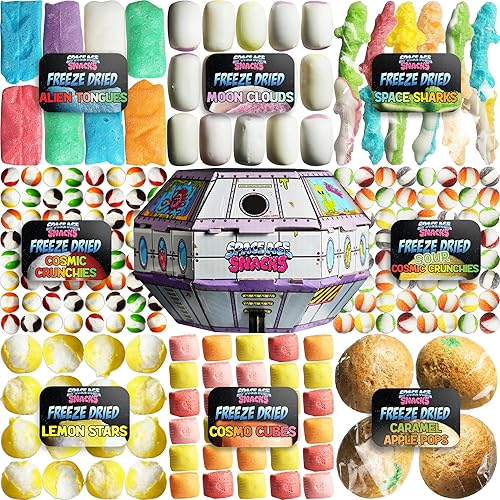UFO Pack - 9 Kinds of Premium Freeze Dried Candy - Cosmic Crunchies, Moon Clouds, Space Sharks, Alien Tongues, Lemon Stars and More Shipped in a Spaceship Box for Protection - 9 Pack