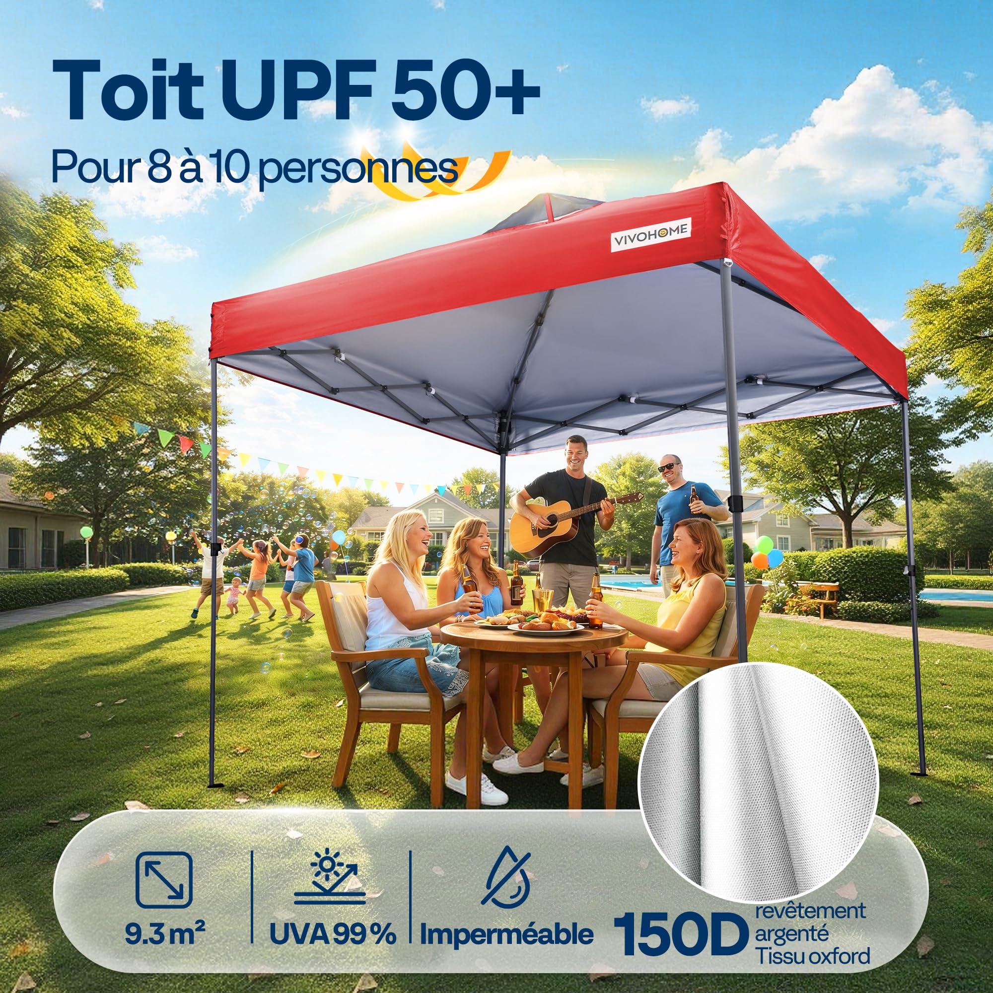 VIVOHOME Tente Pop-up Tonnelle 3 x 3 m Installation par Simple Pression Robuste avec Sac De Transport À roulettes Et 4 Sacs De Sable