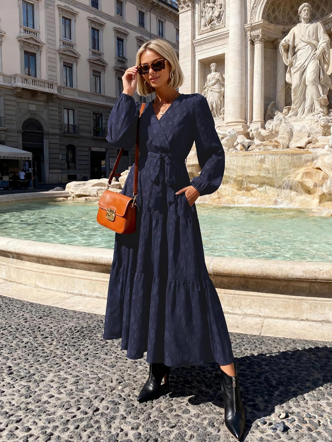 PRETTYGARDEN Womens Spring Long Sleeve Wrap V Neck Ruffle Floral Maxi Dress Casual Tie Waist Boho Chiffon Flowy Long Dresses