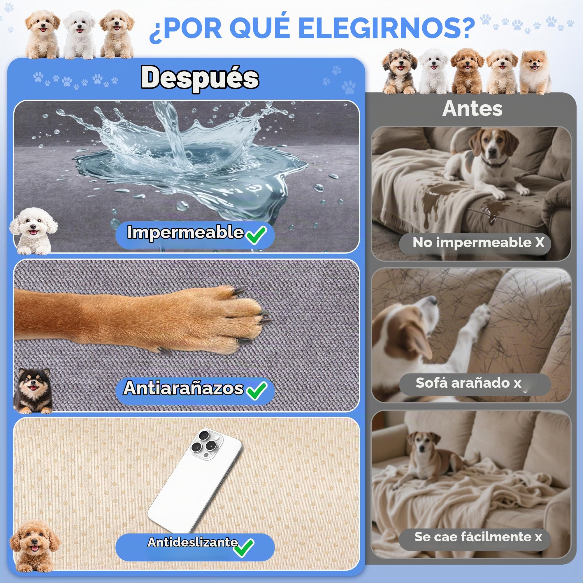 Loiion Cubre Sofas Grandes Antideslizante, 100% Fundas Impermeables Sofa, Cubre Sofa Chaise Longue para Perros, Fundas Antipelos para Gatos Arañazo y Perros Mascotas, Gris, 380x230cm