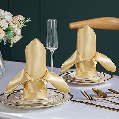 Miniatura 2 de Paquete de 50 servilletas de satén doradas de 17 x 17 pulgadas, servilletas de boda a granel, elegantes servilletas decorativas de mesa cuadradas,
