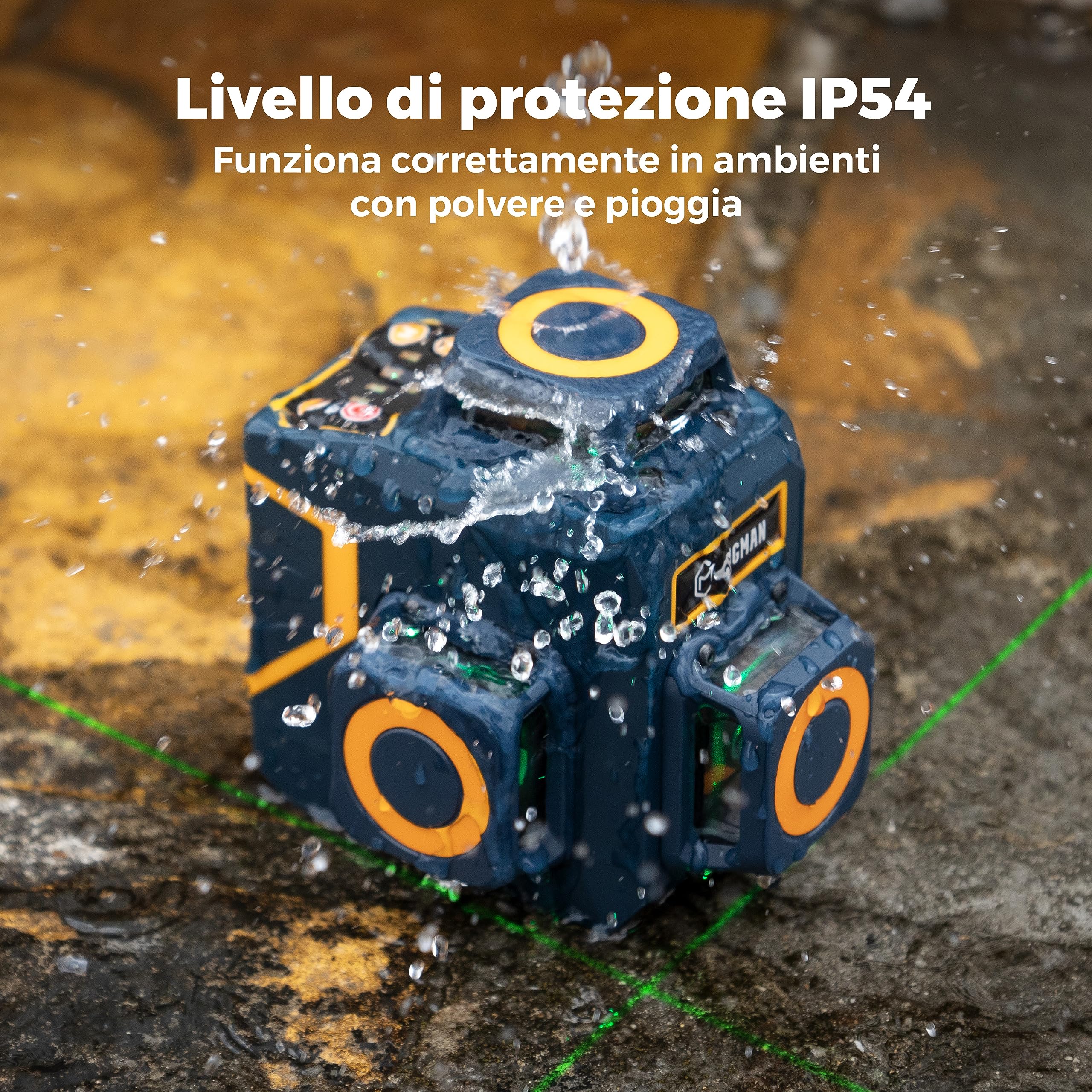 Livella Laser Autolivellante, CIGMAN 3 x 360° Verde, Gamma di Lavoro: 30M, Laser Autolivellante con Batteria al Litio Ricaricabile e telecomando, Luminosità Regolabile CM701SE