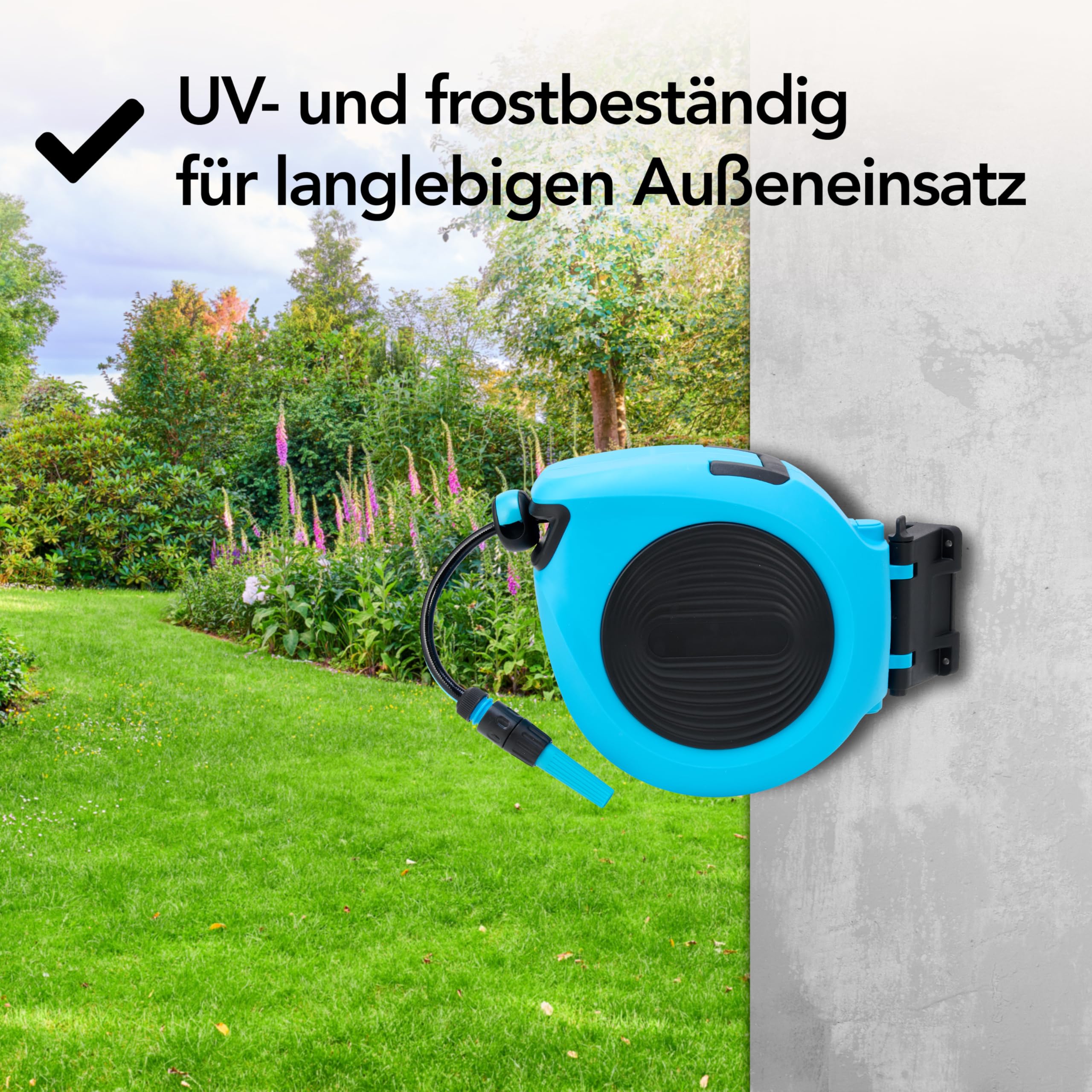 Brixy Schlauchbox – 20 Meter – Schlauchhalter – Gartenschlauch mit Aufroller – 180° drehbar – automatisch – Schlauchaufroller