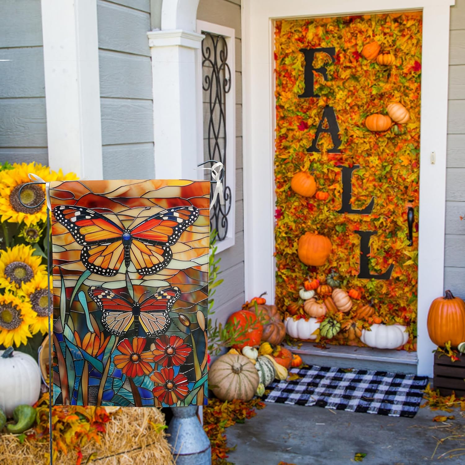 Monarch Butterfly Garden Flags for Outside Fall Flag Stained Glass Floral Yard Flag Spring Summer Decorative Flags 12x18 Double Sided Small Seasonal Lawn Flags Rustic Outdoor Decor - Image 6