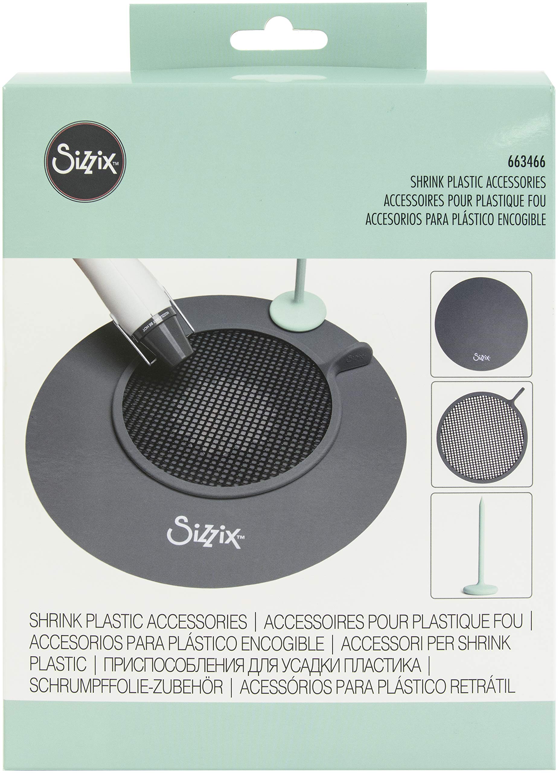 Sizzix Accessory Shrink Plastic Accessori - Tappetino Resistente al Calore, Strumento Pressione e Rete per Artigianato Semplificato